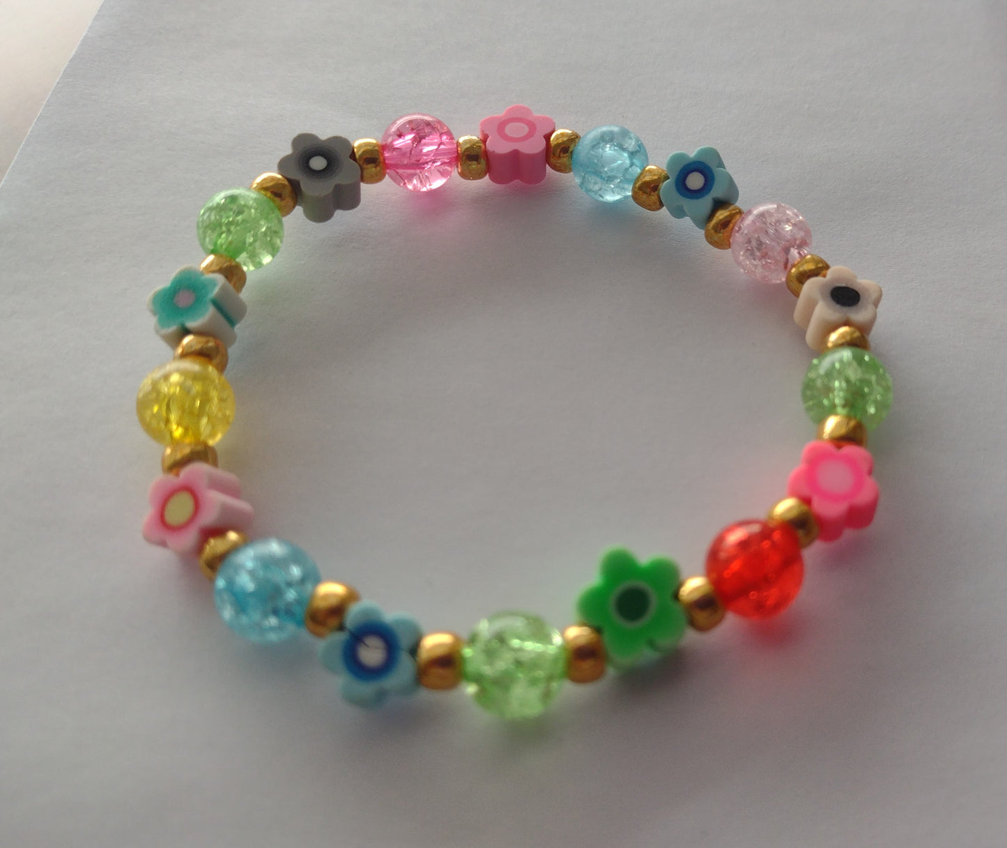Multi-Colored Bead, Flower Bracelet