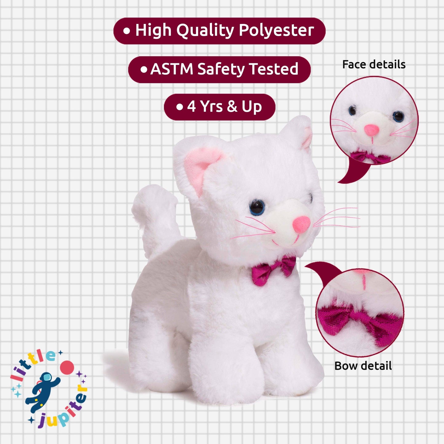 Little Jupiter Pet Plush Set with Bag - White Cat with Hot Pink Bag