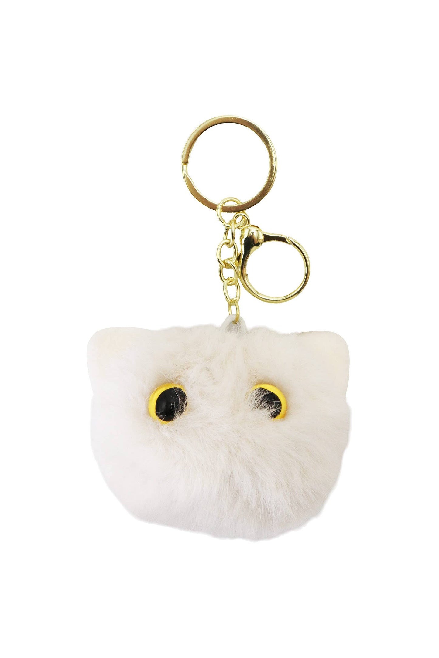 Kitty Cat Head Fuzzy Fur Pom Pom Key Chain