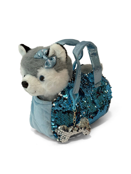 Little Jupiter Pet Plush Set with Bag - Husky Dog with Blue Bag