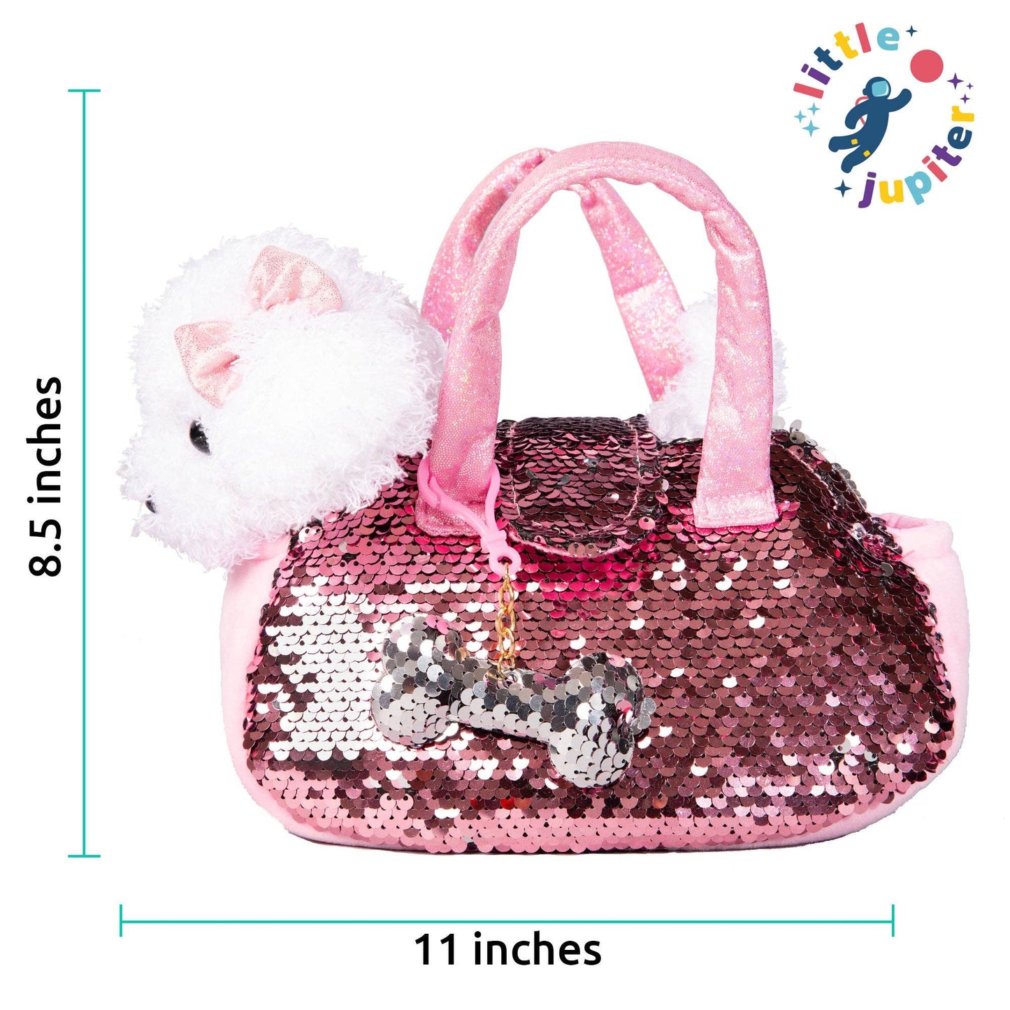 Little Jupiter Pet Plush Set with Bag - White/Pink Labradoodle Dog