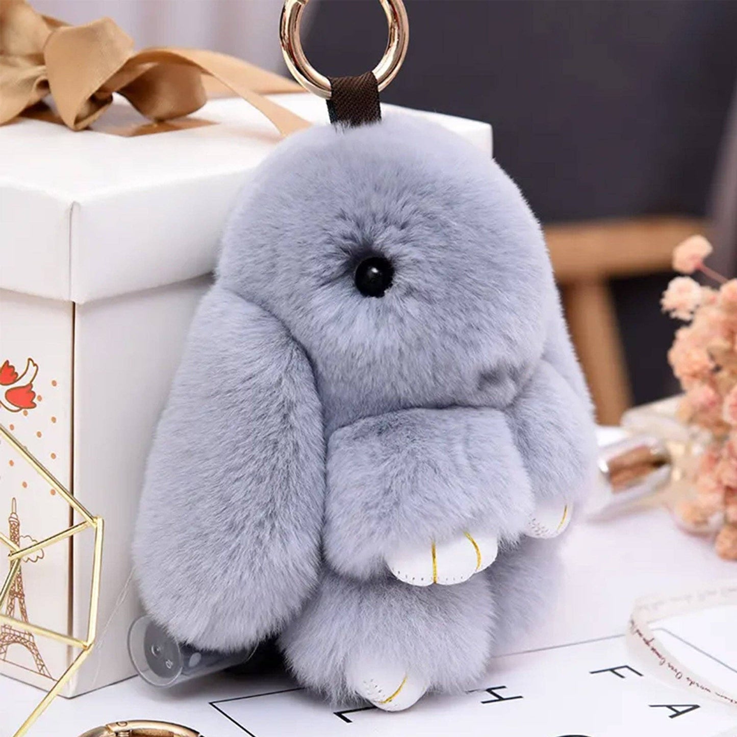 Cut Rabbit Pom Pom Key Chain