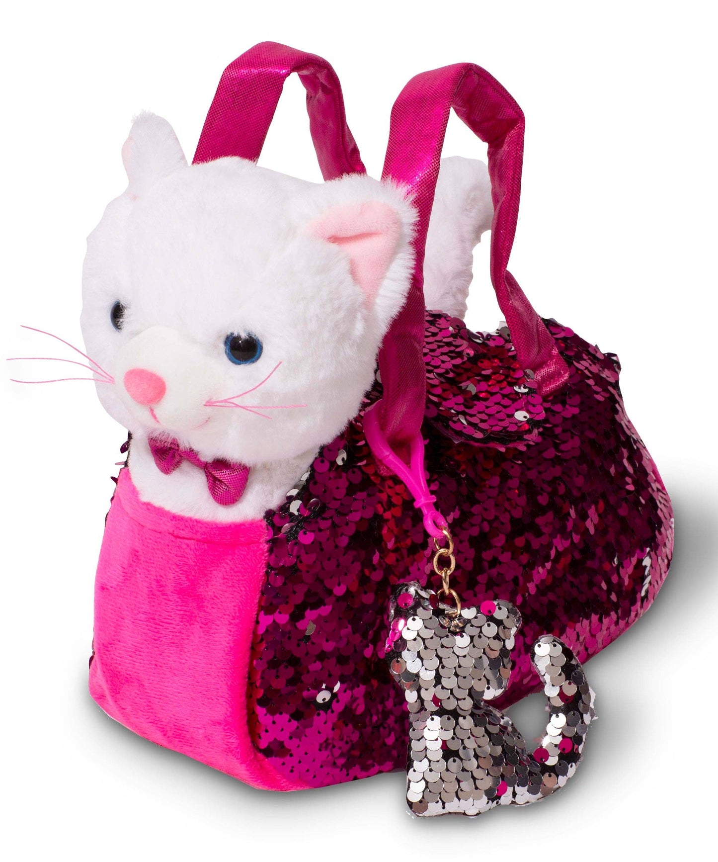 Little Jupiter Pet Plush Set with Bag - White Cat with Hot Pink Bag