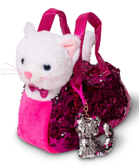 Little Jupiter Pet Plush Set with Bag - White Cat with Hot Pink Bag