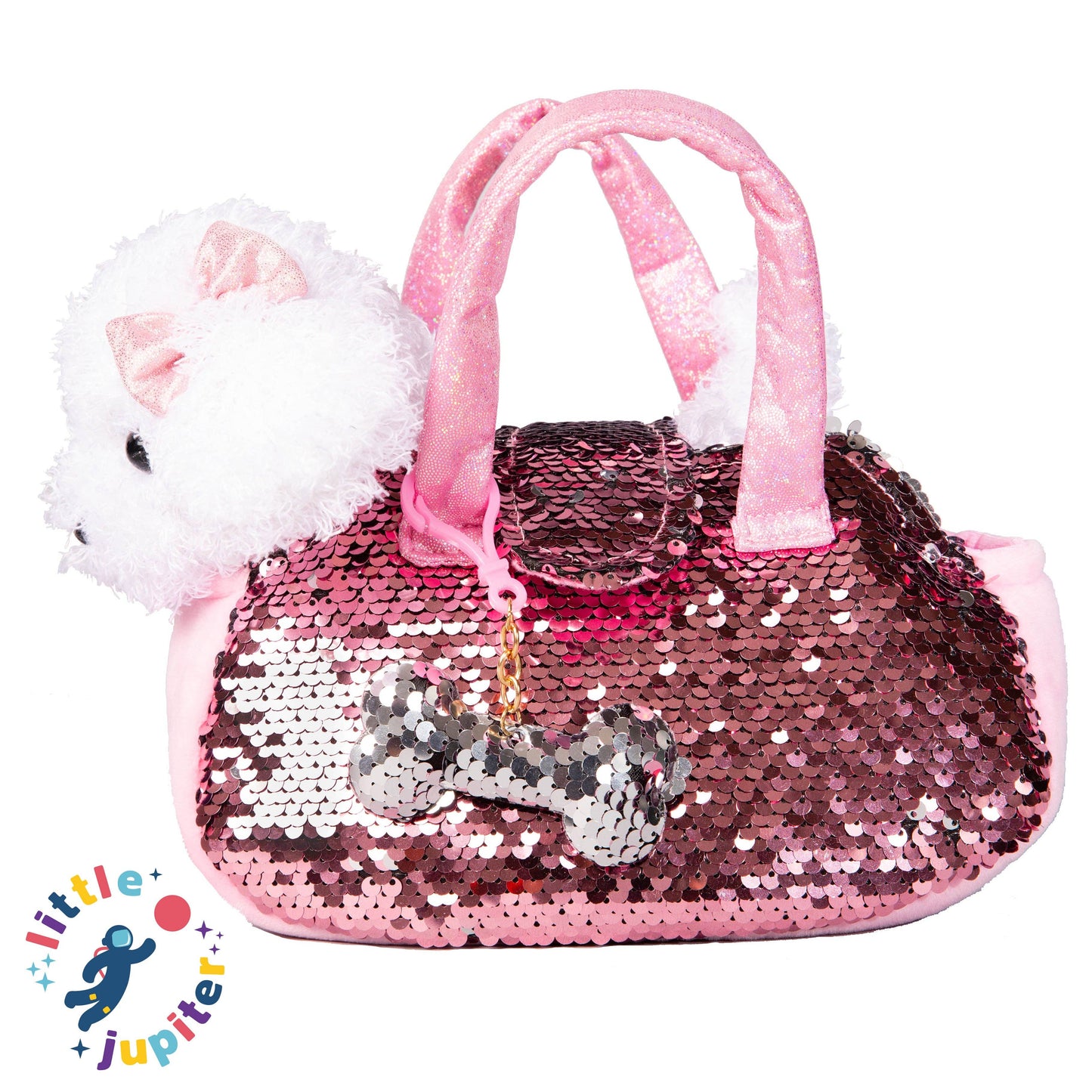Little Jupiter Pet Plush Set with Bag - White/Pink Labradoodle Dog