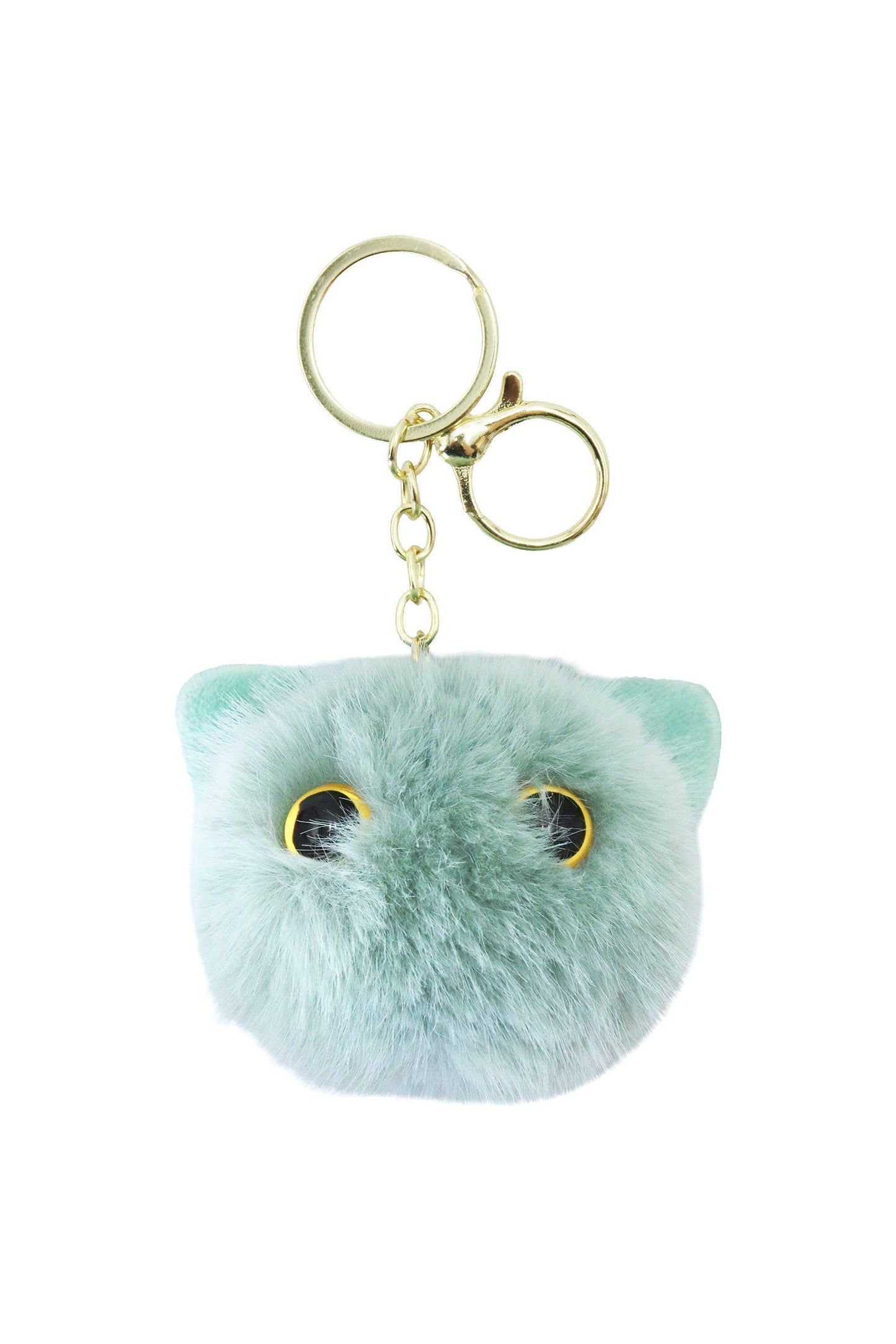 Kitty Cat Head Fuzzy Fur Pom Pom Key Chain