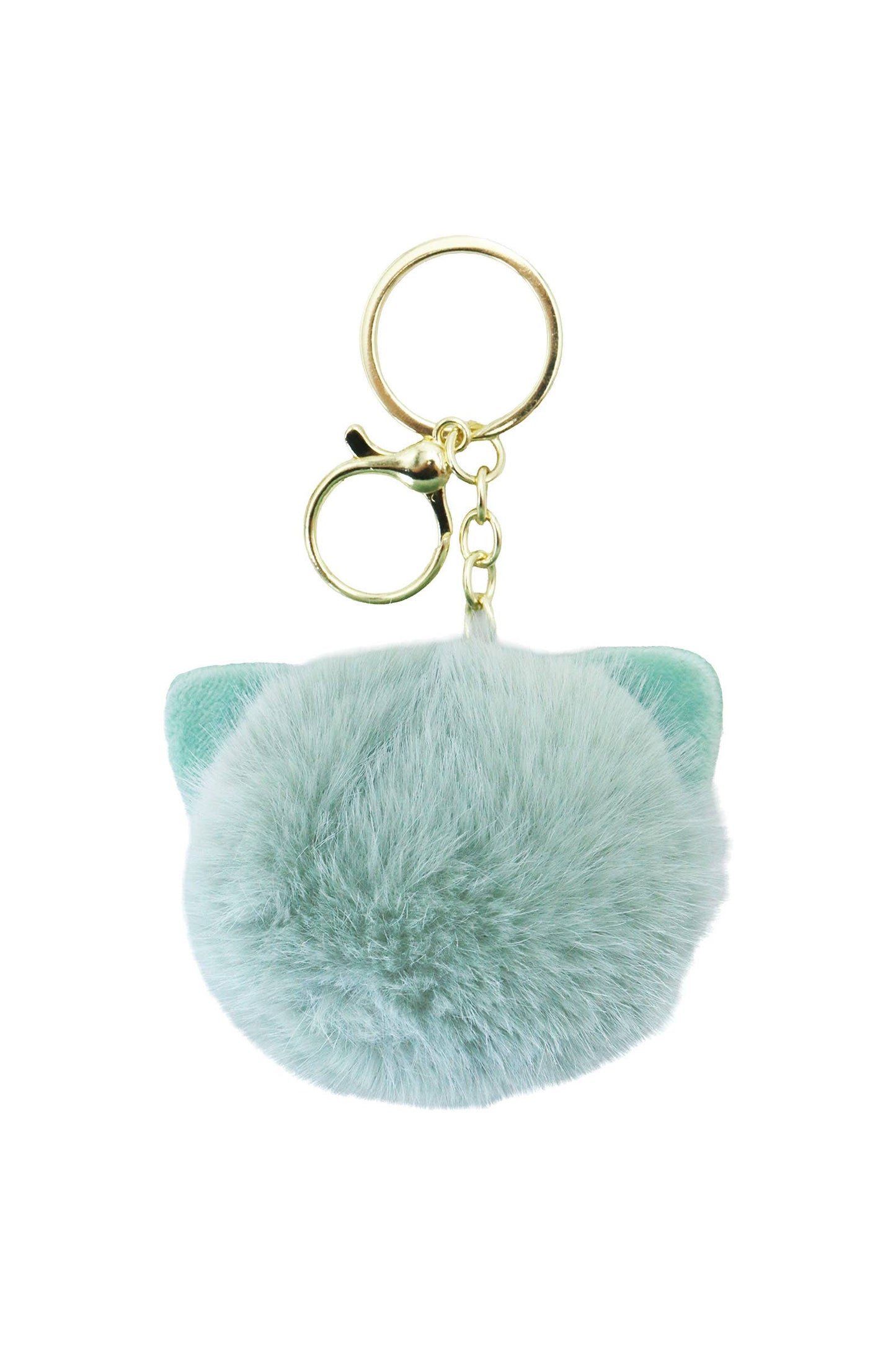 Kitty Cat Head Fuzzy Fur Pom Pom Key Chain