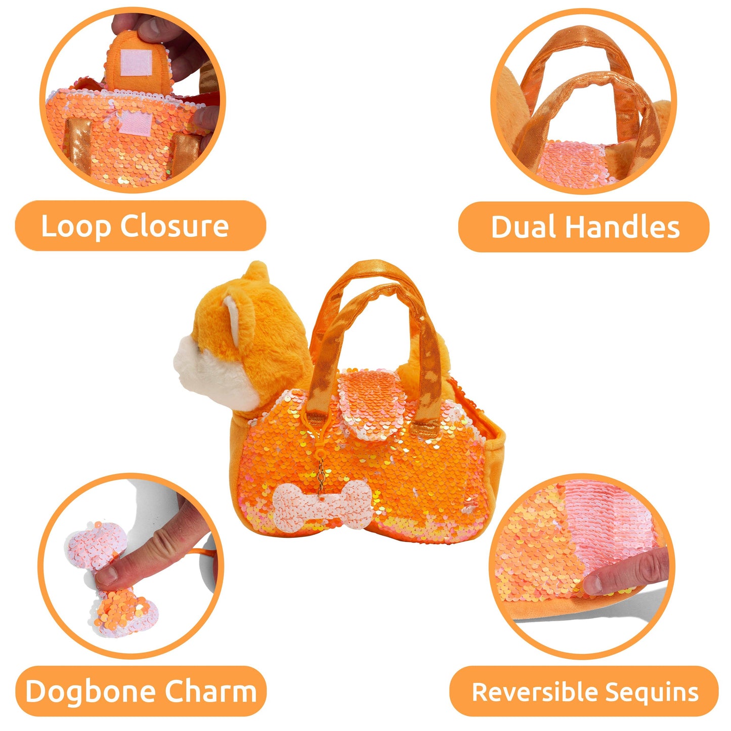 Little Jupiter Pet Plush Set with Bag - Orange Shiba Inu