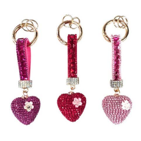 Double Sided Rhinestone Heart Keychain KC41101-11 (12PC)