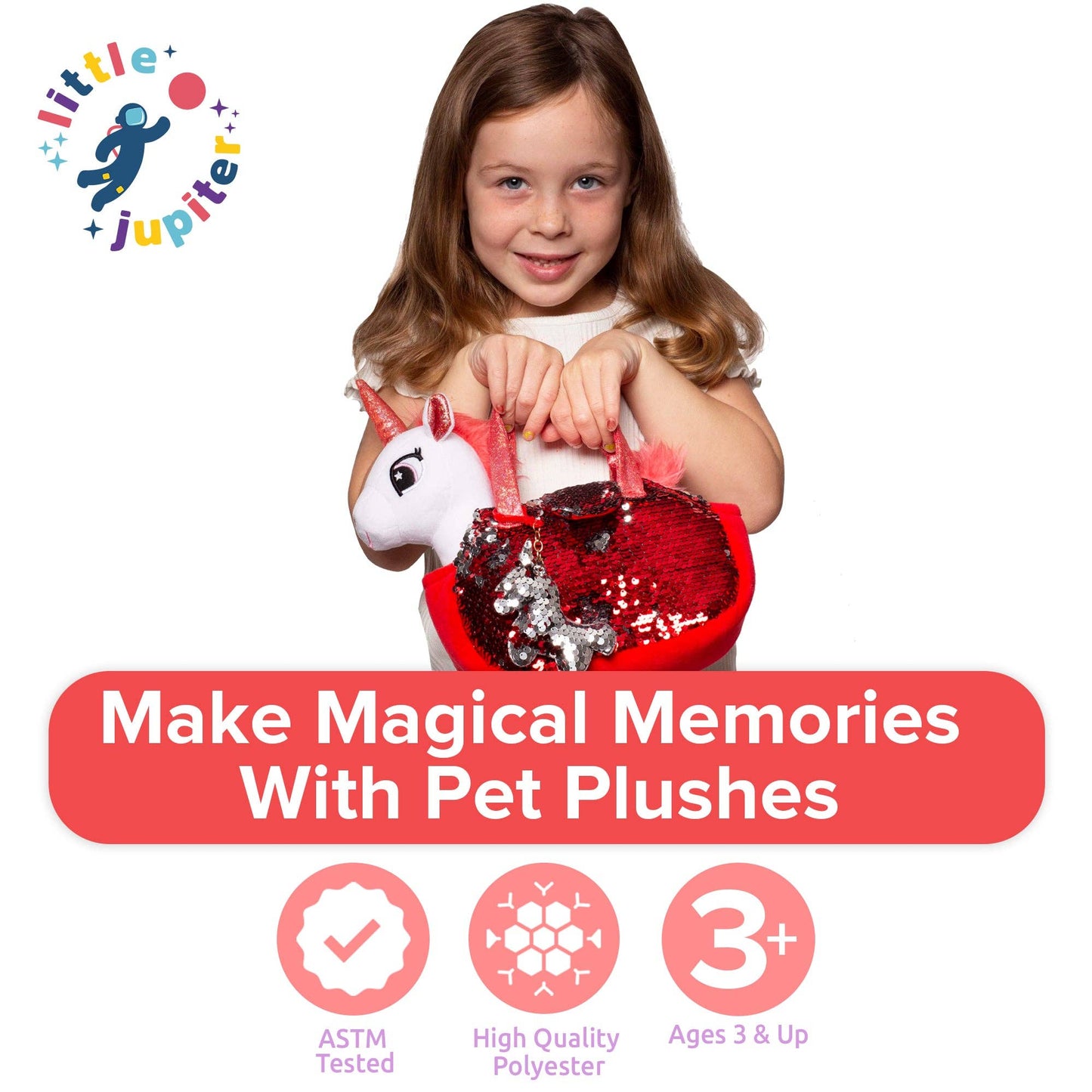 Little Jupiter Pet Plush Set with Bag - White/Red Unicorn