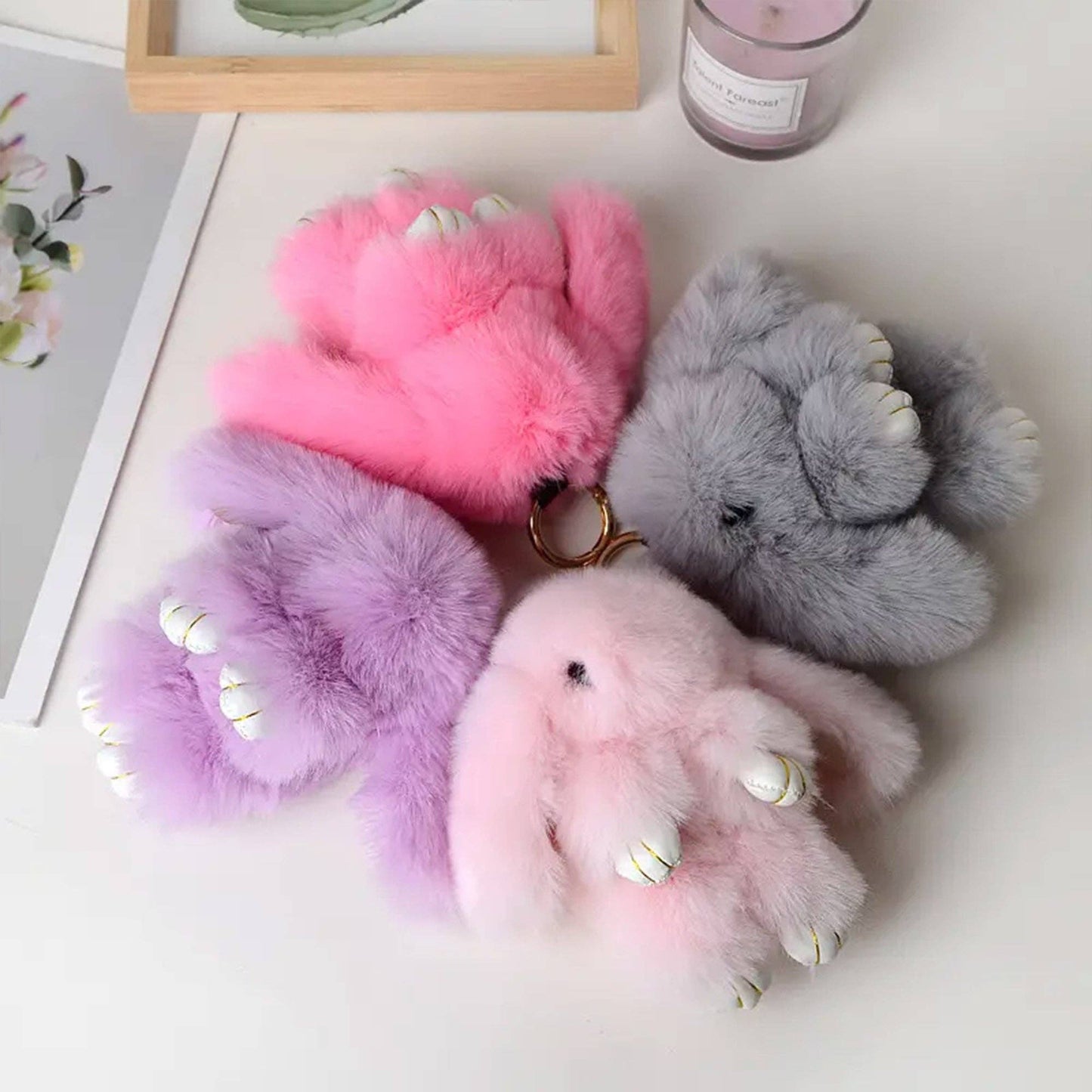 Cut Rabbit Pom Pom Key Chain KC0225-5. (3PC)