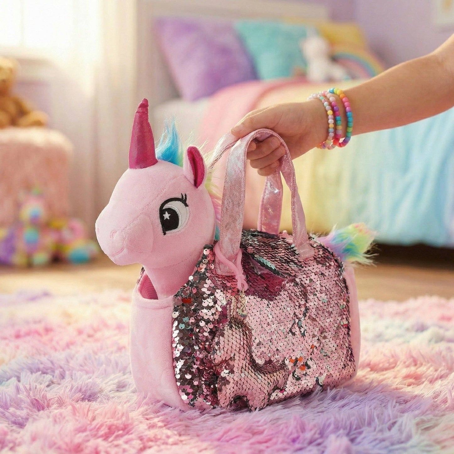 Little Jupiter Pet Plush Set with Bag - Pink Unicorn