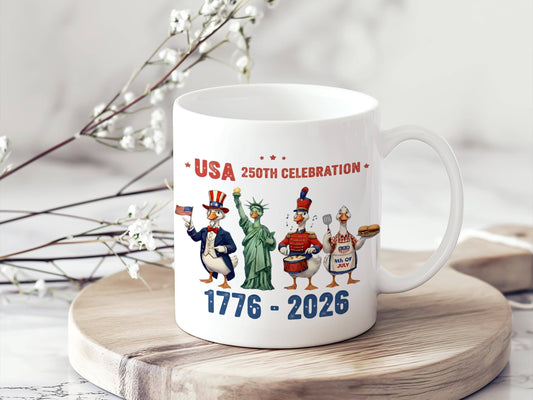 Silly Goose USA 250th Anniversary Mug, Patriotic Duck Mug