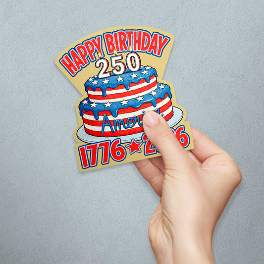 Happy Birthday America Cake 250th Patriotic Die Cut Sticker