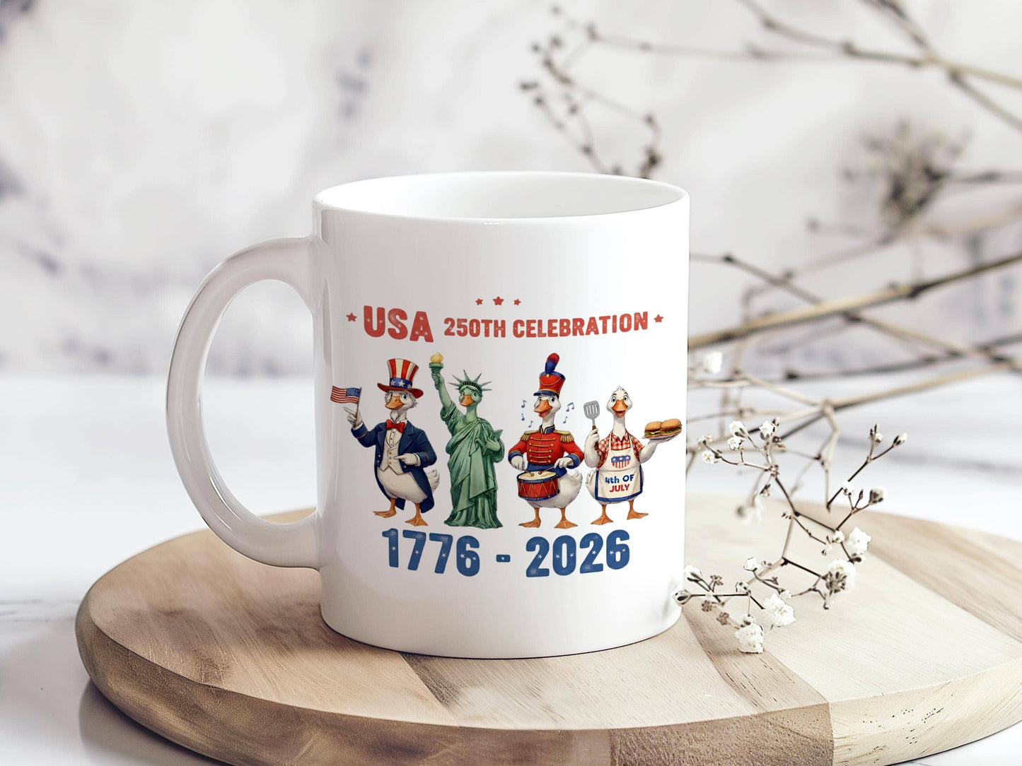 Silly Goose USA 250th Anniversary Mug, Patriotic Duck Mug