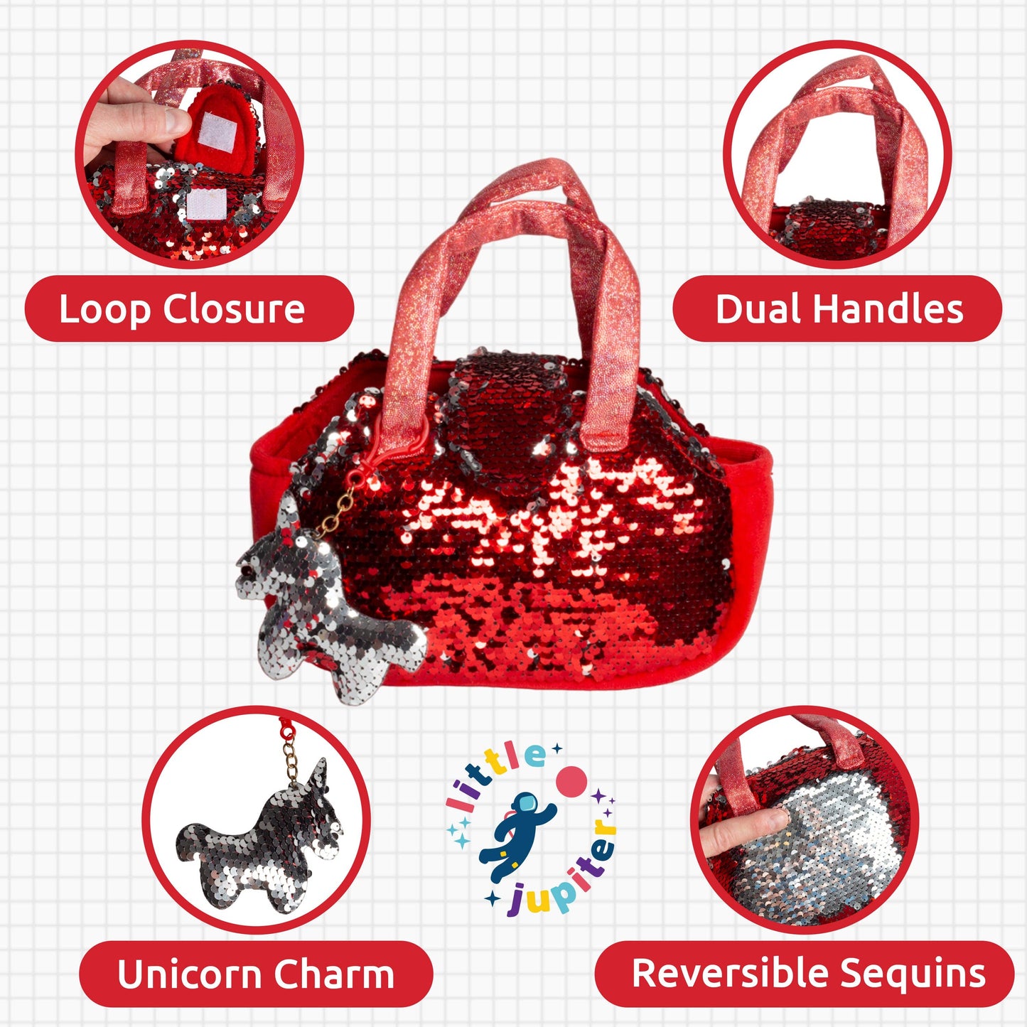 Little Jupiter Pet Plush Set with Bag - White/Red Unicorn