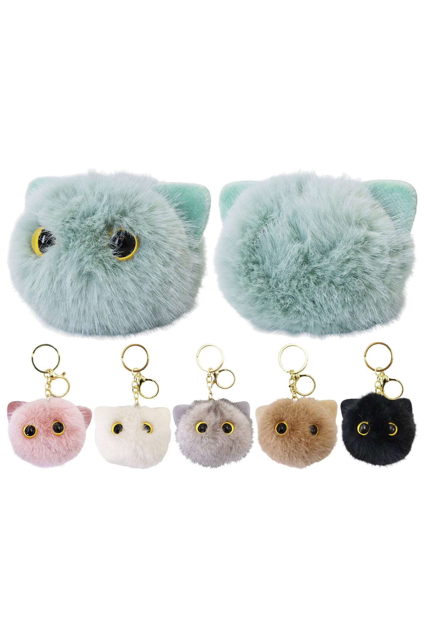 Kitty Cat Head Fuzzy Fur Pom Pom Key Chain