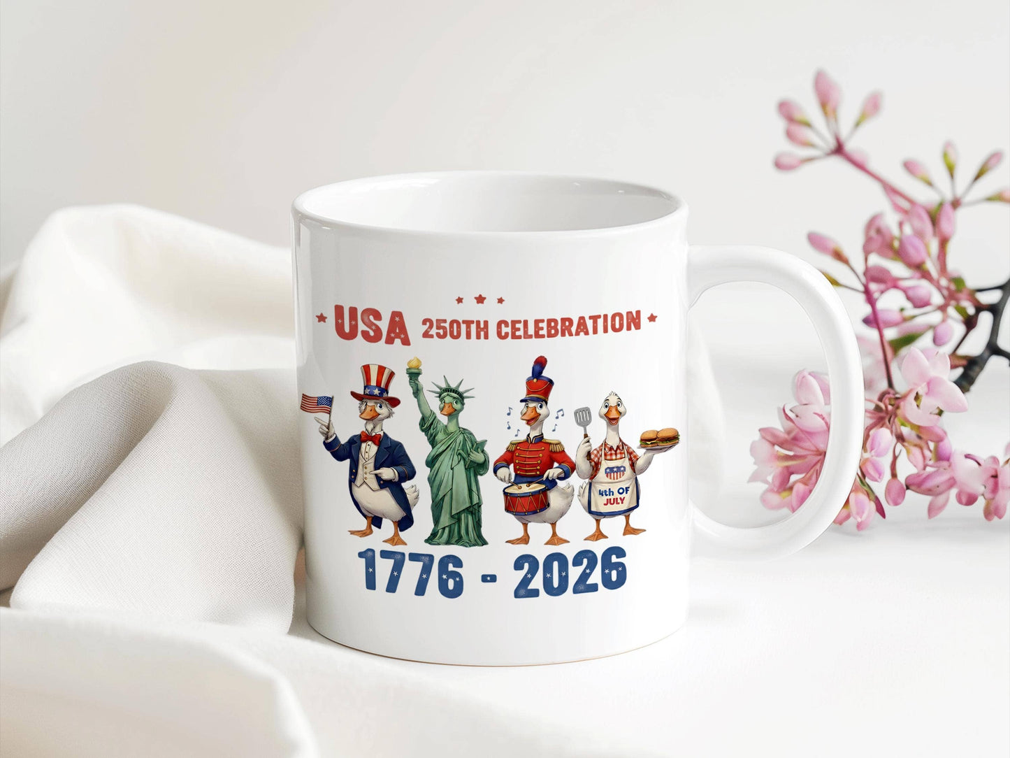 Silly Goose USA 250th Anniversary Mug, Patriotic Duck Mug