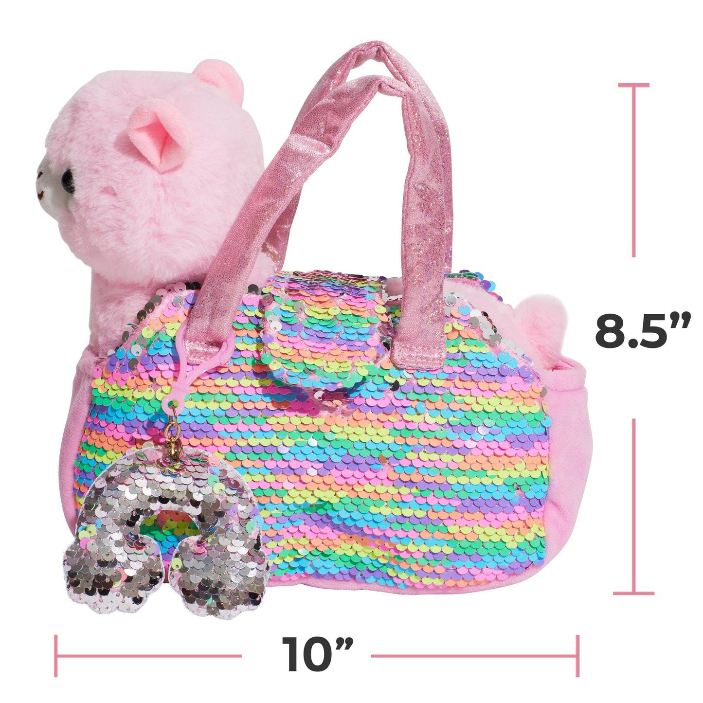 Little Jupiter Pet Plush Set with Bag - Pink Llama with Rainbow Bag