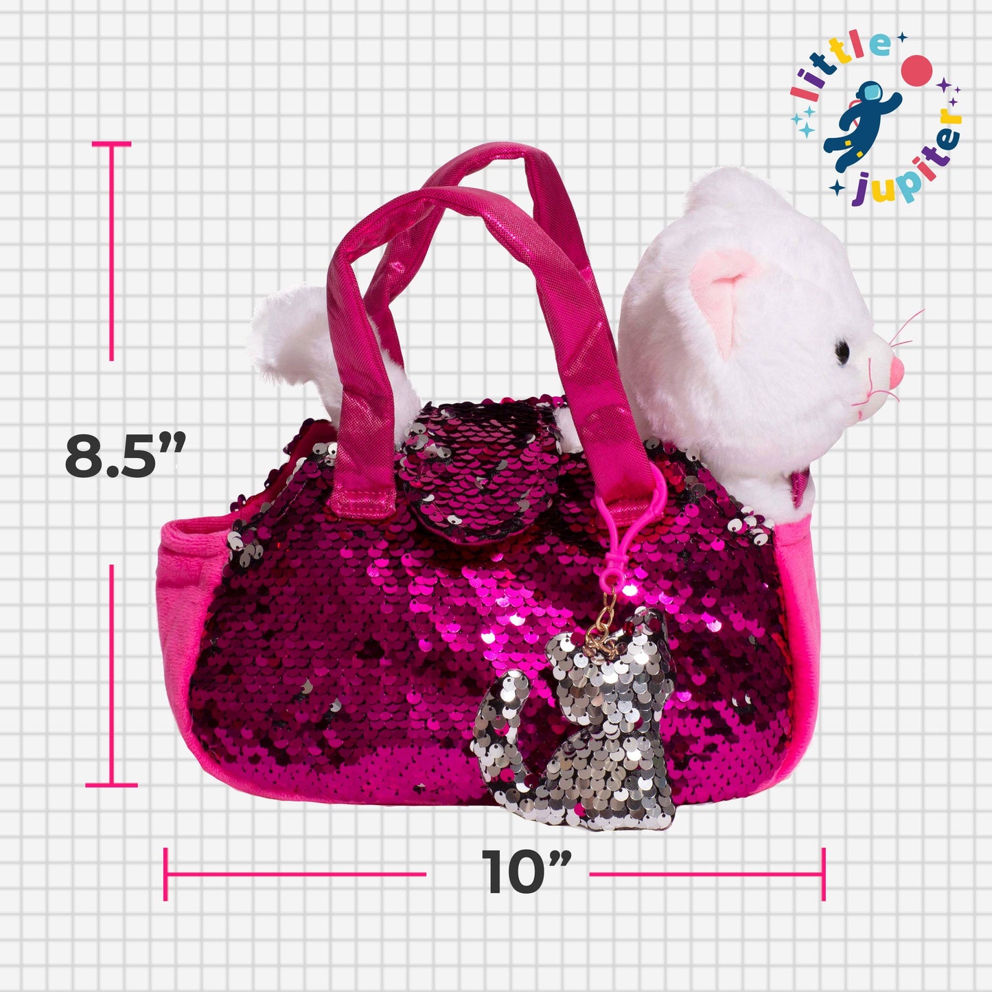 Little Jupiter Pet Plush Set with Bag - White Cat with Hot Pink Bag