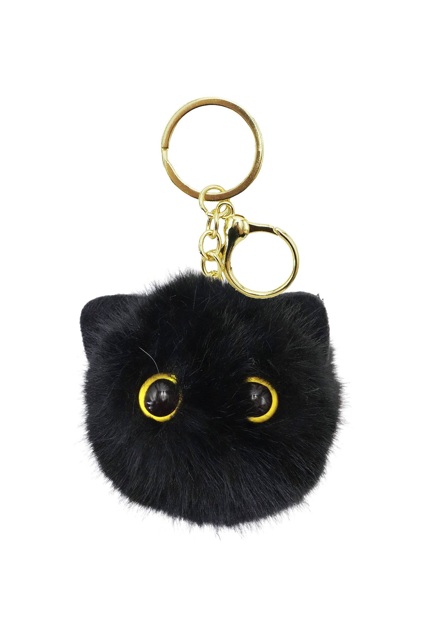 Kitty Cat Head Fuzzy Fur Pom Pom Key Chain