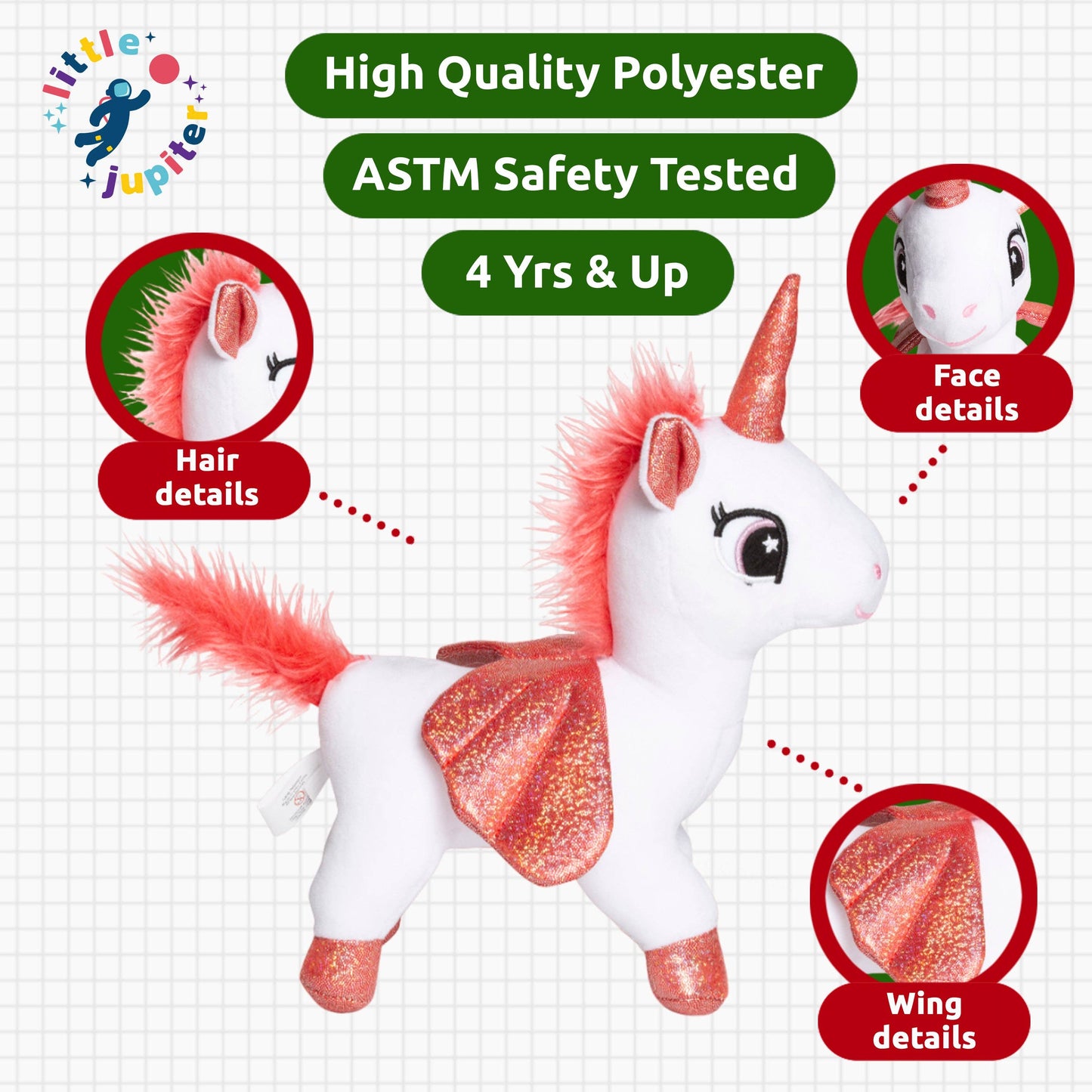 Little Jupiter Pet Plush Set with Bag - White/Red Unicorn