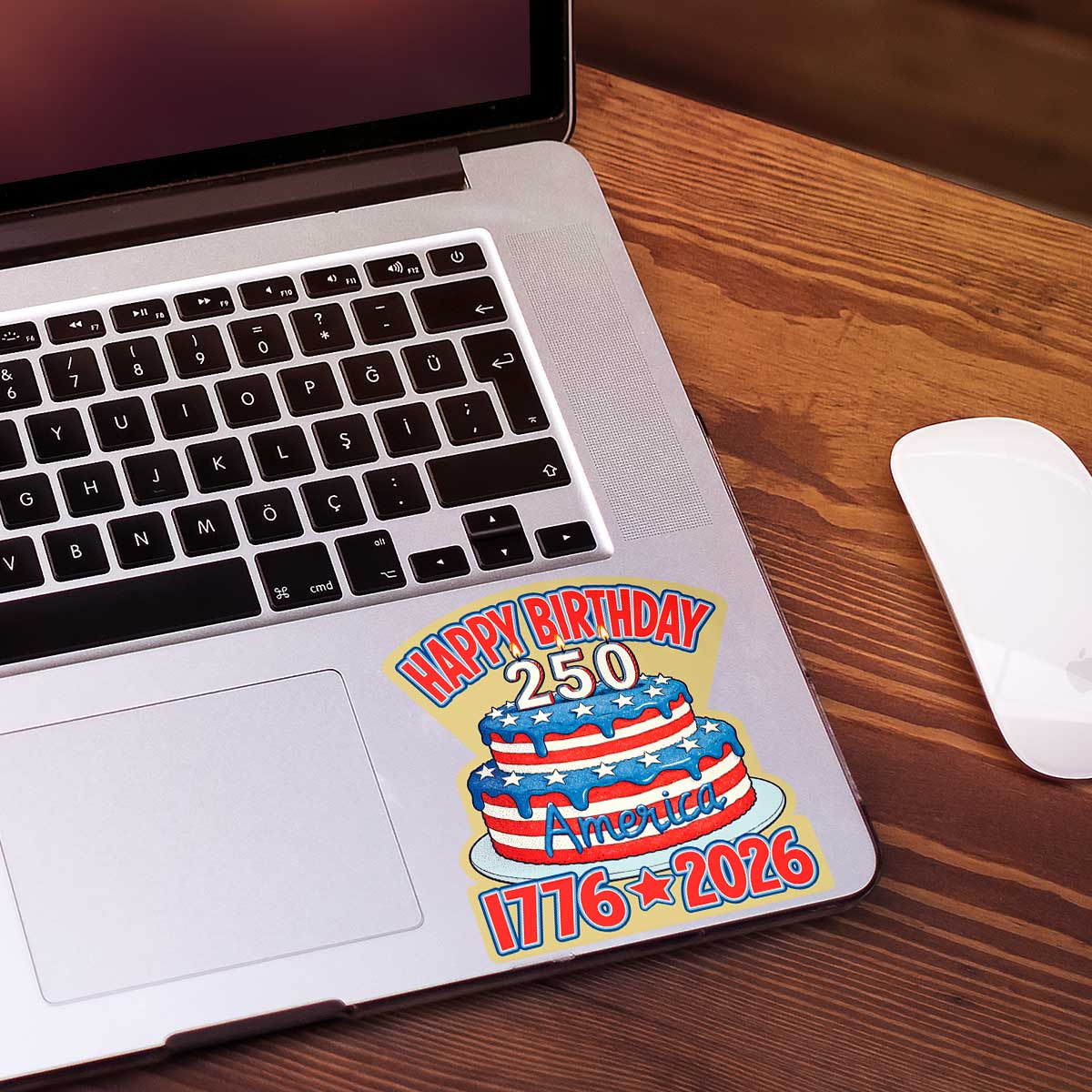 Happy Birthday America Cake 250th Patriotic Die Cut Sticker