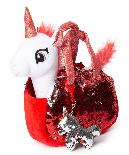 Little Jupiter Pet Plush Set with Bag - White/Red Unicorn