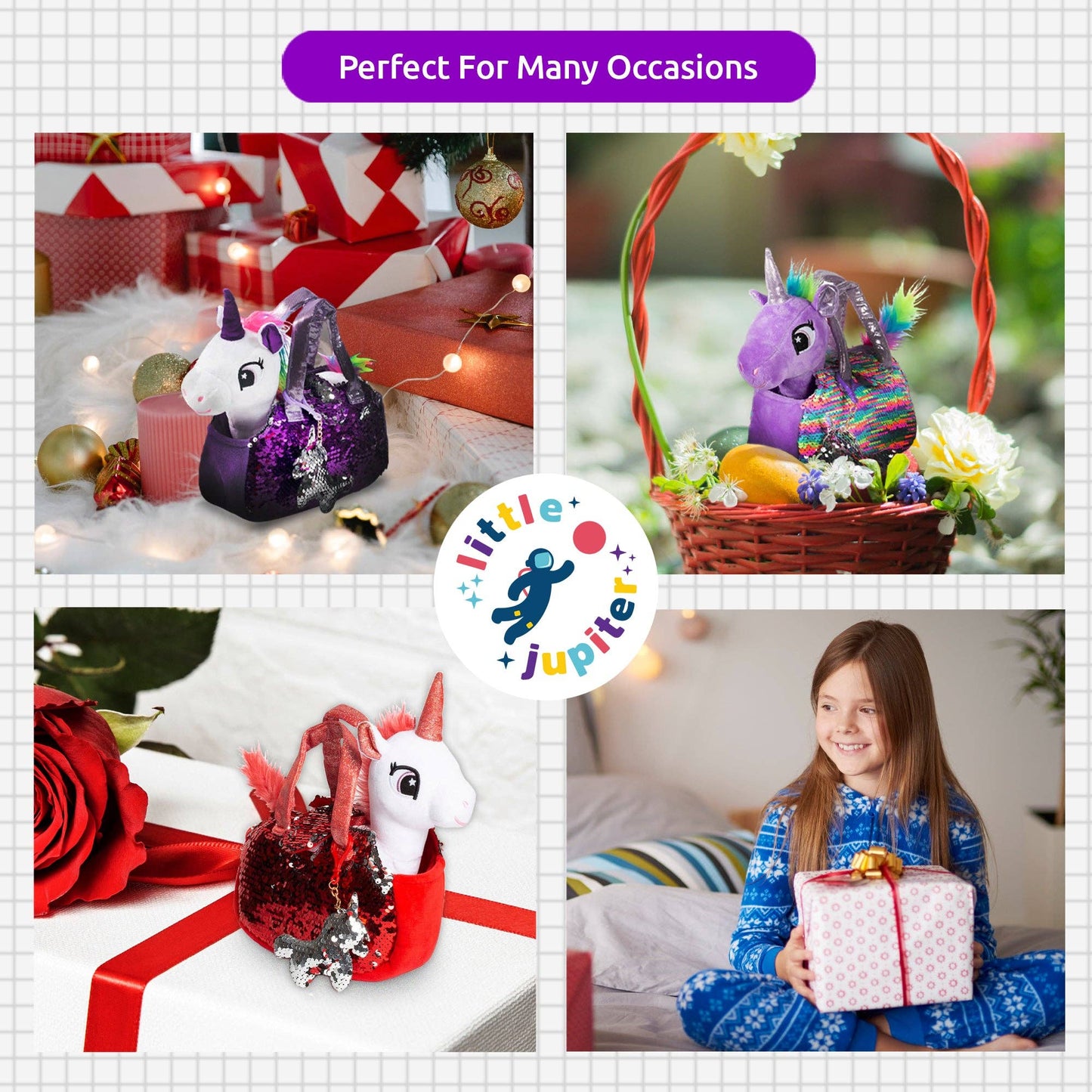 Little Jupiter Pet Plush Set with Bag - White/Red Unicorn
