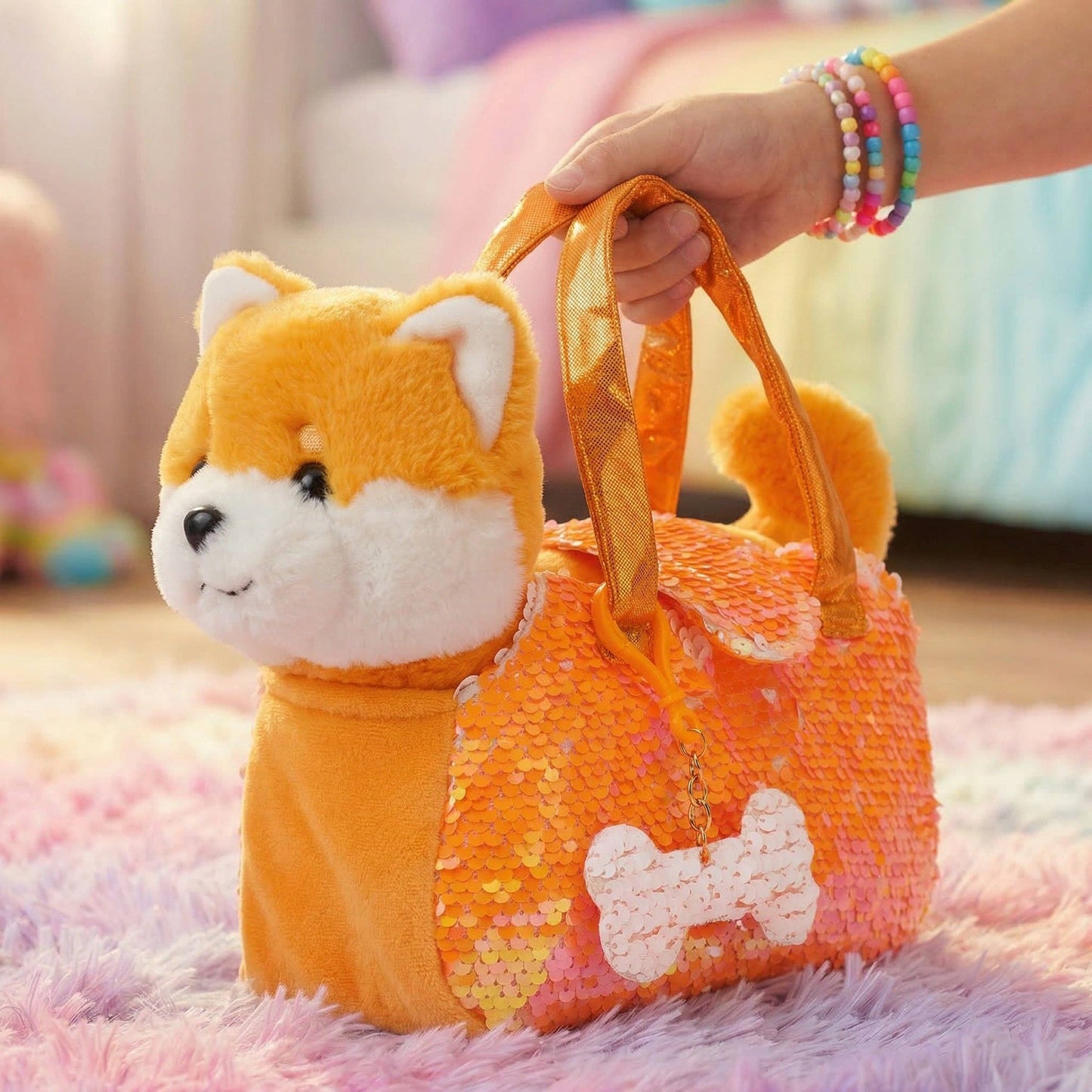 Little Jupiter Pet Plush Set with Bag - Orange Shiba Inu