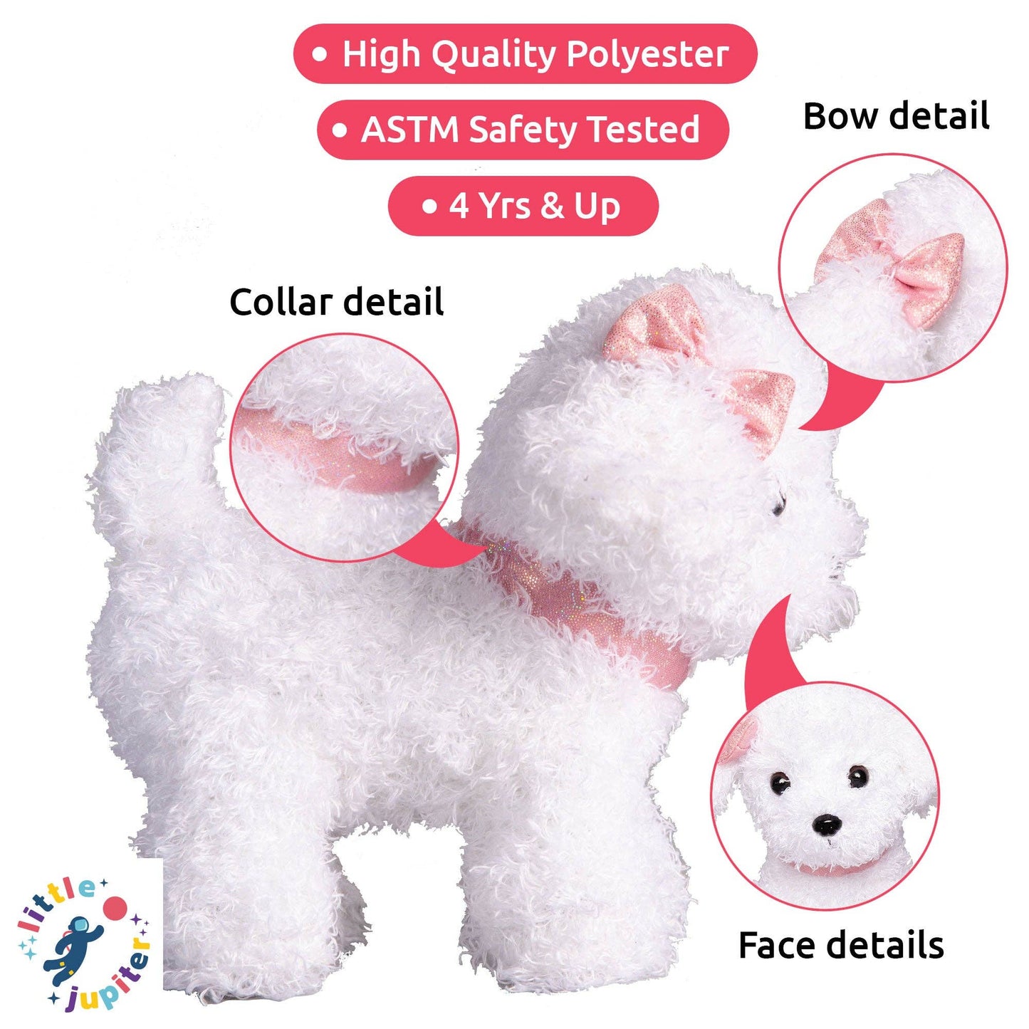 Little Jupiter Pet Plush Set with Bag - White/Pink Labradoodle Dog