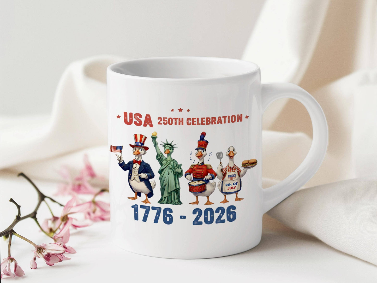 Silly Goose USA 250th Anniversary Mug, Patriotic Duck Mug