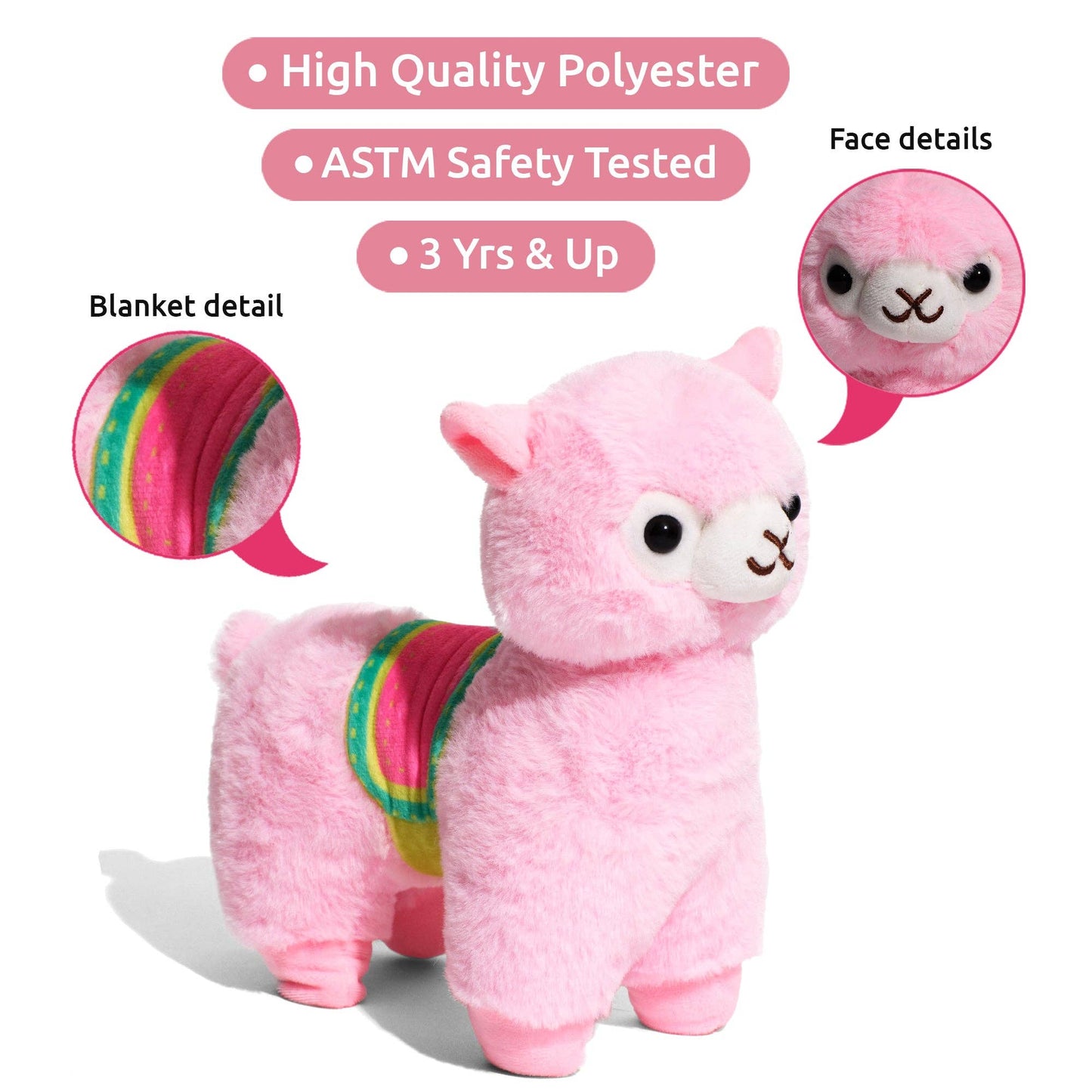 Little Jupiter Pet Plush Set with Bag - Pink Llama with Rainbow Bag