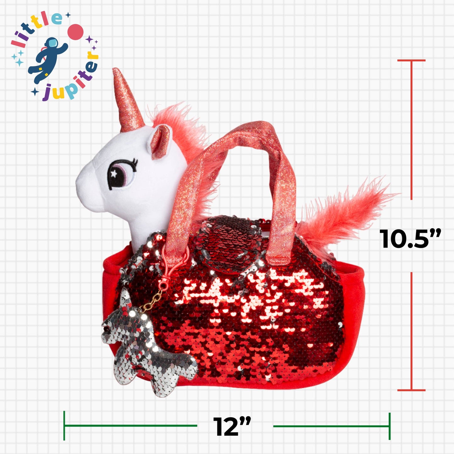 Little Jupiter Pet Plush Set with Bag - White/Red Unicorn