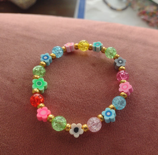 Multi-Colored Bead, Flower Bracelet