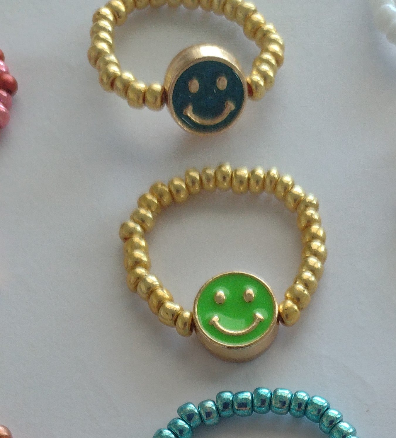 Smiley Metal Seed Bead Ring